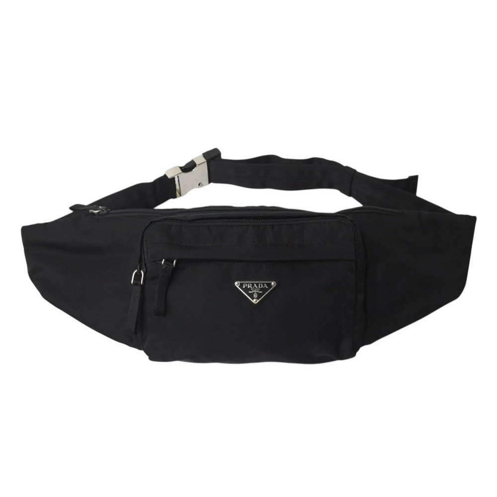 Very Prada Tessuto Montagne waist bag body logo plate black
